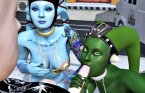 Blue avatar and green creature suck cock